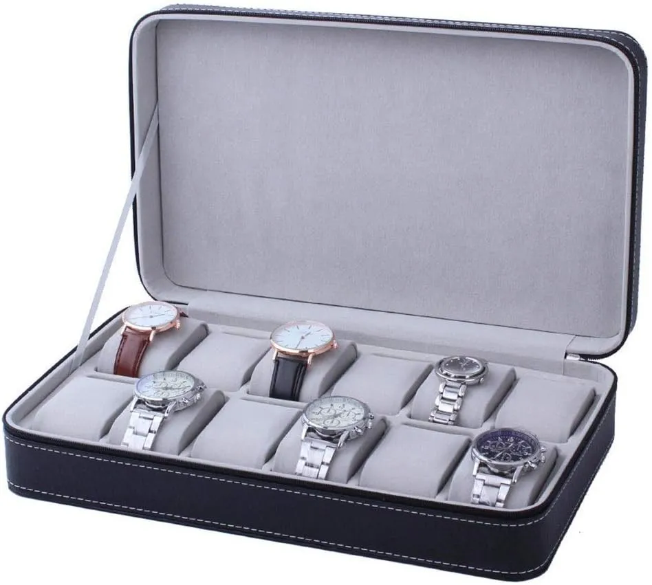 Storage Box Portable Gift Watch Boxes with 12 Grid Faux Leather for Holding Wristwatch Smart Watch Display Storage Box chair captain variable Watch 