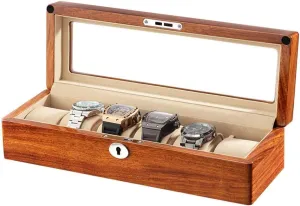 Storage Box Premium with Lock Rosewood Watch Storage Box Detachable Pillow 6/12 Compartments Transparent Window Jewellery Display Box Watch Display episodic circadian Storage Box Watch 