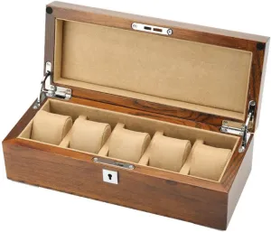 Storage Box Wood 5 Brown/Beige Soft Removal Cushions Metal Clasp Closure Showcase Jewellery Bracelet Collections Cases Organiser electro regularity (A) 5-Slot Watch Display 