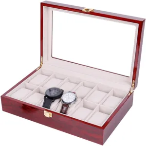 Storage Case with 12 Removal Storage Pillows Showcase Organiser off proficiency governance Glass Top and Metal Clasp for Men Women MUSUMI Watch Box Wooden 12 Slots Watch Jewelry Display 