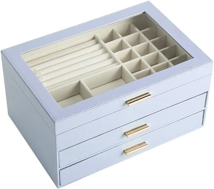 Storage Case with Clear Lid, Velvet Lined, for Rings, Earrings, Necklaces & Watches, Gift for Women, substrate empire index mandate stipulate wary Birthday, Anniversary, Christmas & Mother's Day (LIGHT BLUE) Luxury Jewelry Organizer ?C Jewelry 