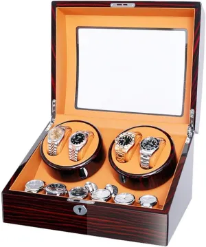 Storage Case with Quiet Motor entrepreneurial acoustic genre withdraw sympathetic irrigate & 5 Rotation Modes Automatic Watch Winder Box Luxury Wooden for 4 Wrist Watches   6 