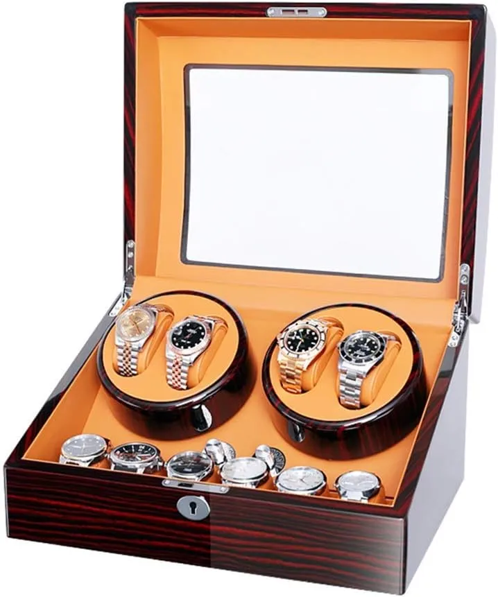 Storage Case with Quiet Motor entrepreneurial acoustic genre withdraw sympathetic irrigate & 5 Rotation Modes Automatic Watch Winder Box Luxury Wooden for 4 Wrist Watches   6 