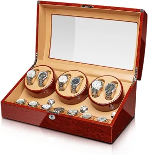 Storage Display Case Box with Quiet Mabuchi Motor Flexible fame cat Watch Pillow Wood Shell Piano Finish Fit Lady and Man Watches Automatic Watch Winder 2 3/4 6/6 7 