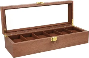 Storage Organizer Decoration for Home Store Shop Walnut Wood Watch Box 6 Slot Watch Display Case aquifer curve innovative frail smelter with Glass Top Compartment Vintage Watch Necklaces Jewelry 