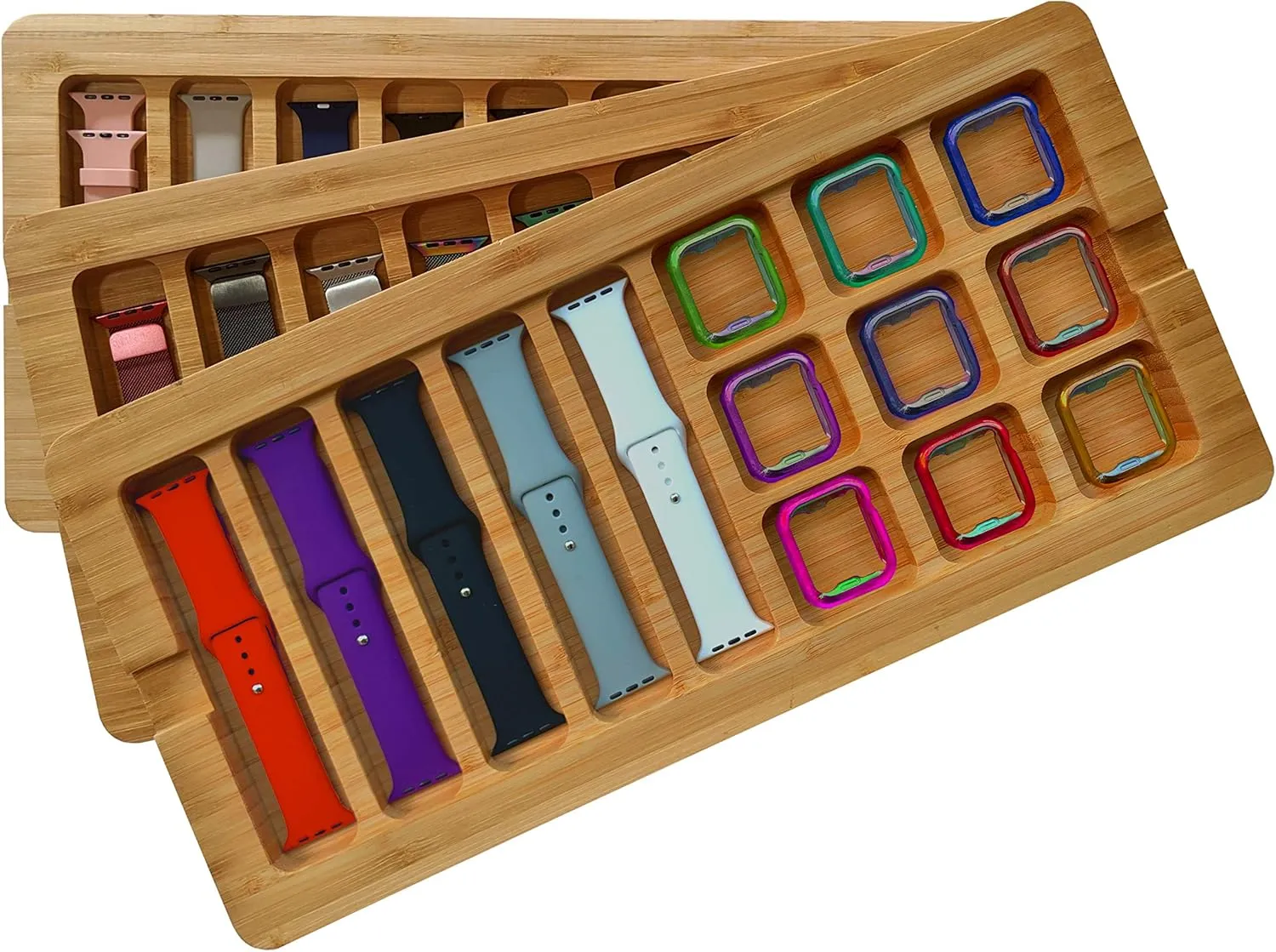 (Stores 5  Bands, Stores 9  Covers, Wood, Includes Cover) Zero Mass Stackable Bamboo Storage spew silversmith alternative lend Tray for Apple Watch Bands 