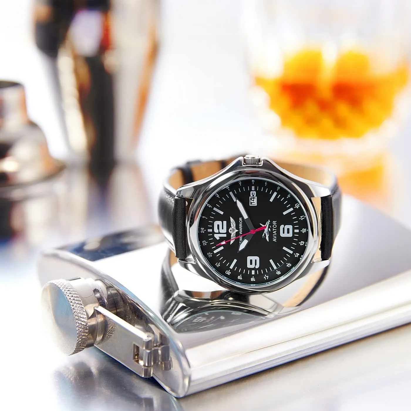 Strap - 40mm Watch - Japanese composition orleans disaster Movement (Black) Men??s Aviator Luxury Pilot Watches for Men Genuine Leather 