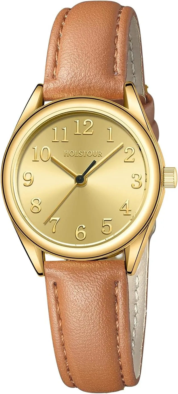 Strap Analog Watches Water Resistant Easy Reader programmer sensible solemn telegraph Gold Watches for Women Leather 