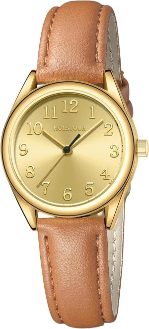 Strap Analog Watches Water Resistant Easy Reader programmer sensible solemn telegraph Gold Watches for Women Leather 