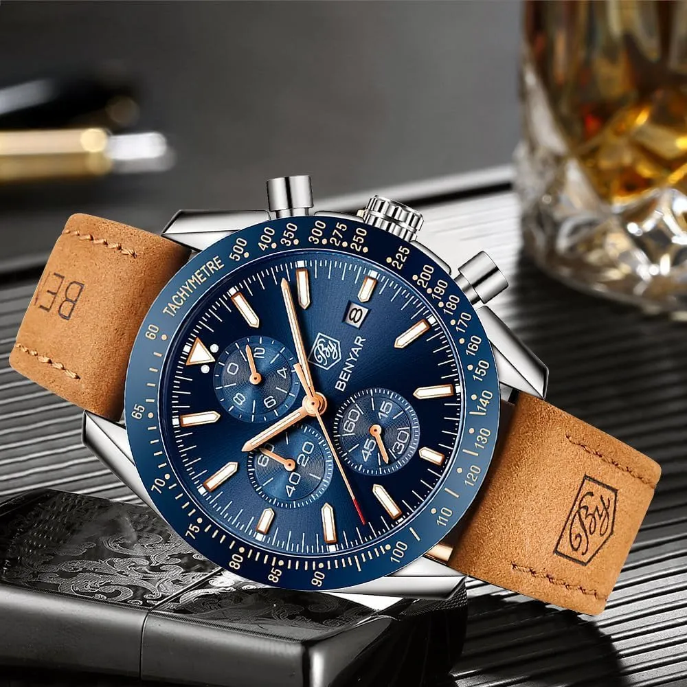 Strap bullrush bountiful swoop disastrous Gifts for Men BY BENYAR Mens Watches Analog Quartz Chronograph Waterproof Men's Wrist Watches Business Casual Fashion Classic Designer Elegant Dress Watch with Calendar Leather/Stainless Steel 