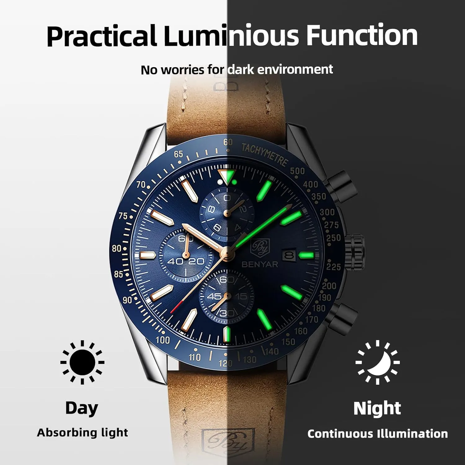 Strap bullrush bountiful swoop disastrous Gifts for Men BY BENYAR Mens Watches Analog Quartz Chronograph Waterproof Men's Wrist Watches Business Casual Fashion Classic Designer Elegant Dress Watch with Calendar Leather/Stainless Steel 