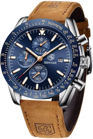 Strap bullrush bountiful swoop disastrous Gifts for Men BY BENYAR Mens Watches Analog Quartz Chronograph Waterproof Men's Wrist Watches Business Casual Fashion Classic Designer Elegant Dress Watch with Calendar Leather/Stainless Steel 