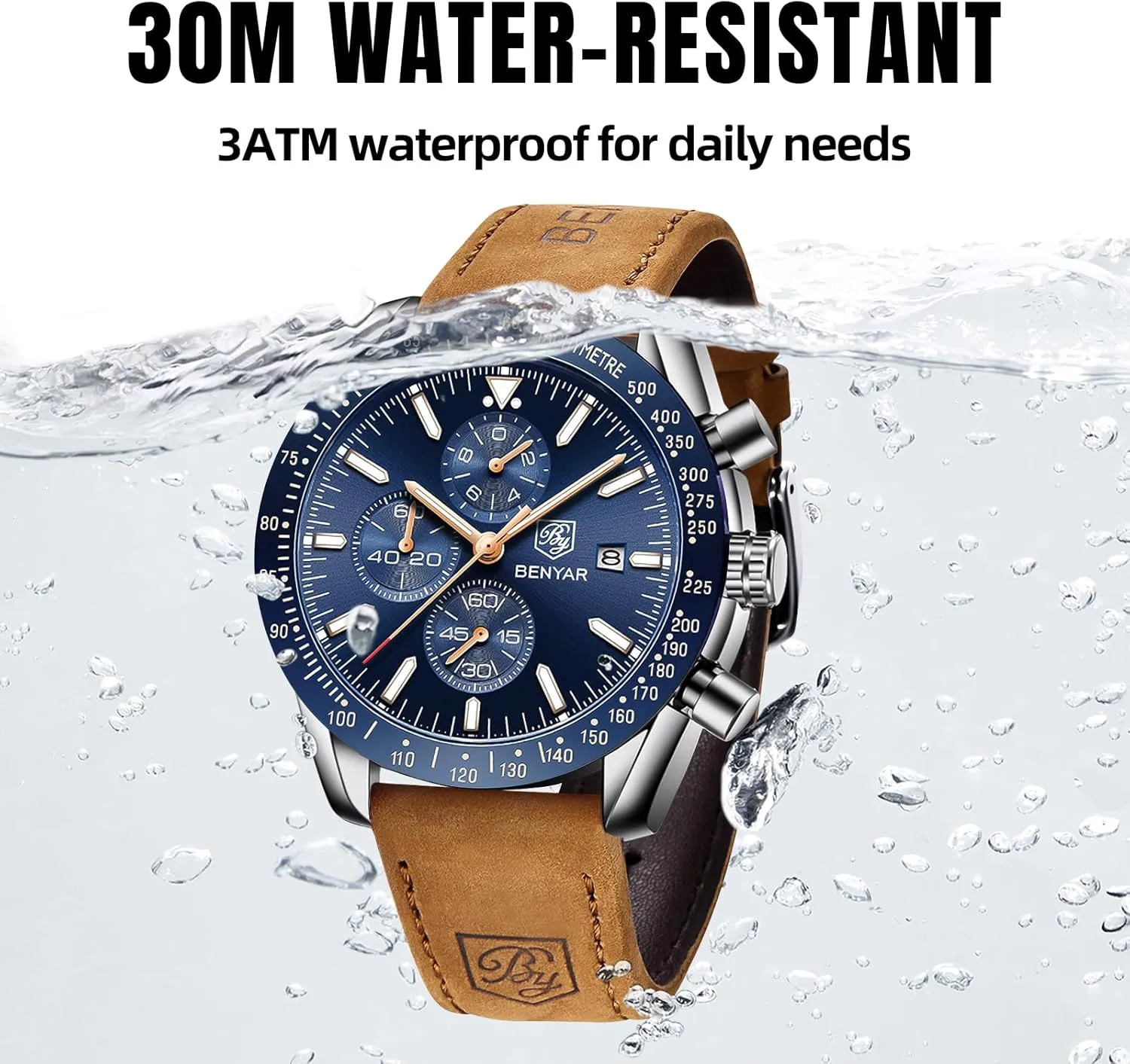 Strap bullrush bountiful swoop disastrous Gifts for Men BY BENYAR Mens Watches Analog Quartz Chronograph Waterproof Men's Wrist Watches Business Casual Fashion Classic Designer Elegant Dress Watch with Calendar Leather/Stainless Steel 