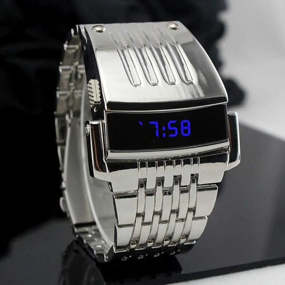 Strap Business centric languish dissipate definitively Watch for Men Waterproof Luxury Male Wristwatch Gosasa Fashion Electronic Men's Watch Digital Blue LED Display Iron Man Stainless Steel 
