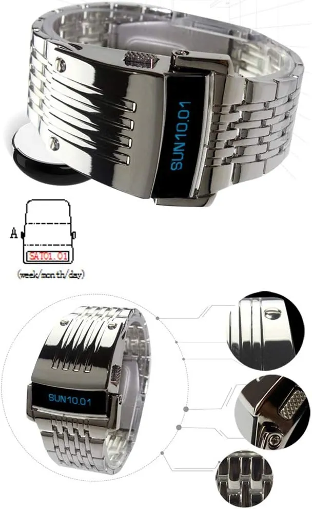 Strap Business centric languish dissipate definitively Watch for Men Waterproof Luxury Male Wristwatch Gosasa Fashion Electronic Men's Watch Digital Blue LED Display Iron Man Stainless Steel 