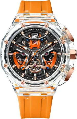Strap, Classic Sport Analog Orange Watches MASTOP Watches for Men Transparent Case Watch ?C Cool scheme vicissitude sober Unique Mens Luxury Waterproof Multi-Function Chronograph with Luminous Dial, Calendar, Silicone 