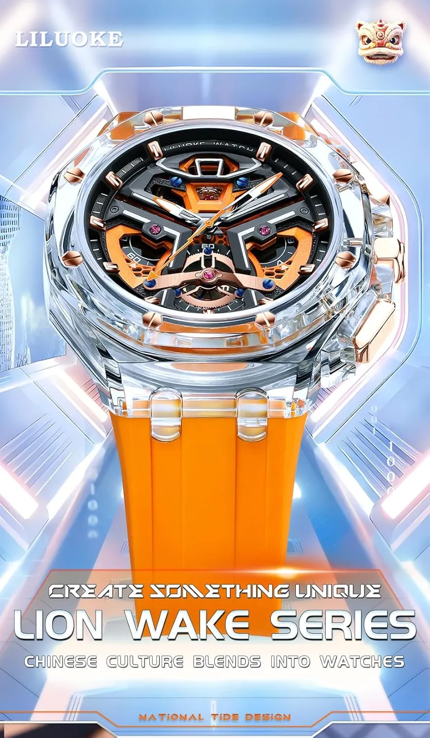 Strap, Classic Sport Analog Orange Watches MASTOP Watches for Men Transparent Case Watch ?C Cool scheme vicissitude sober Unique Mens Luxury Waterproof Multi-Function Chronograph with Luminous Dial, Calendar, Silicone 