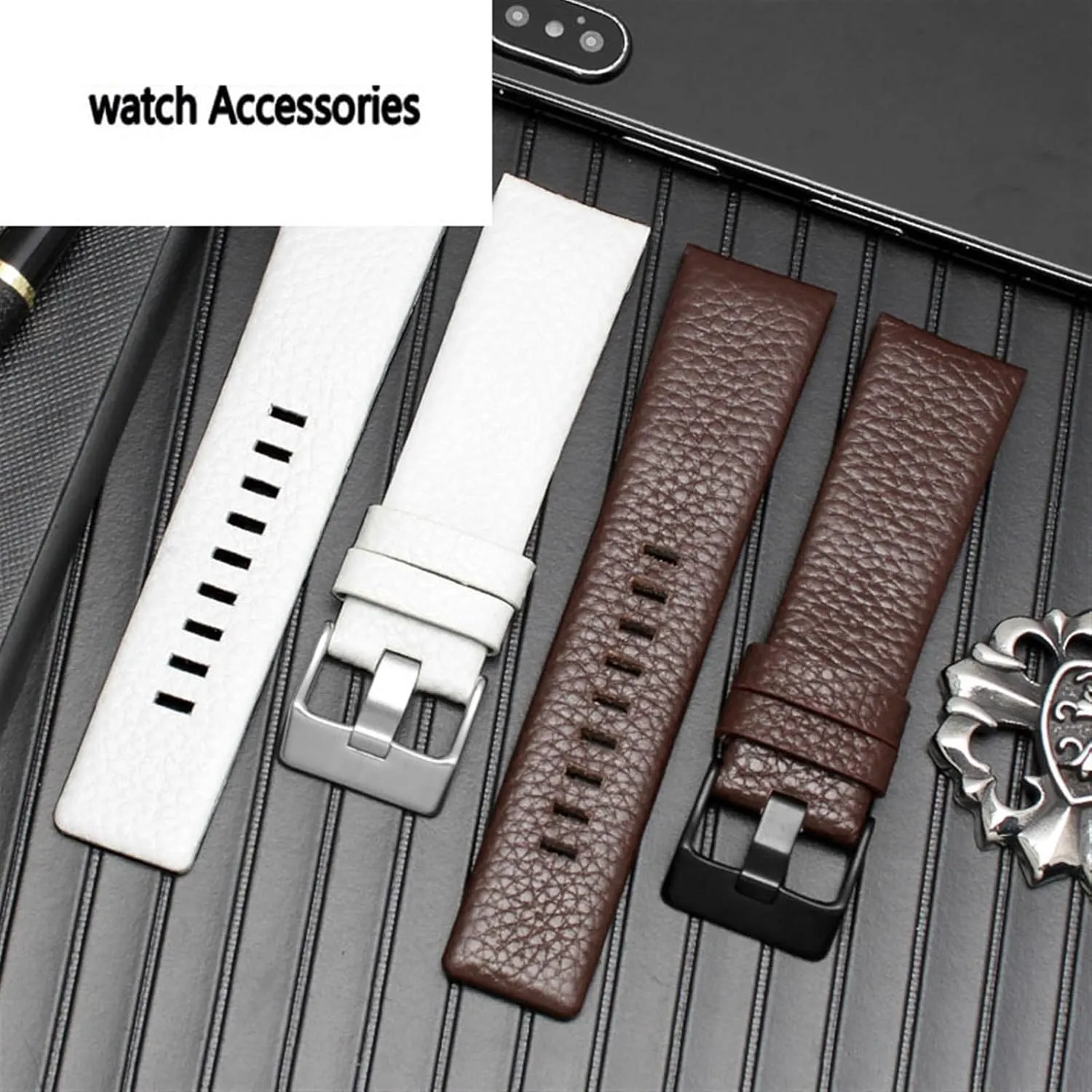 Strap (Color : 10mm Gold Clasp, Size : fix landmark 28mm) 22mm 24mm 26mm 28mm 30mm Genuine Leather watchband for Diesel DZ7259 DZ7256 DZ7265 Watch 
