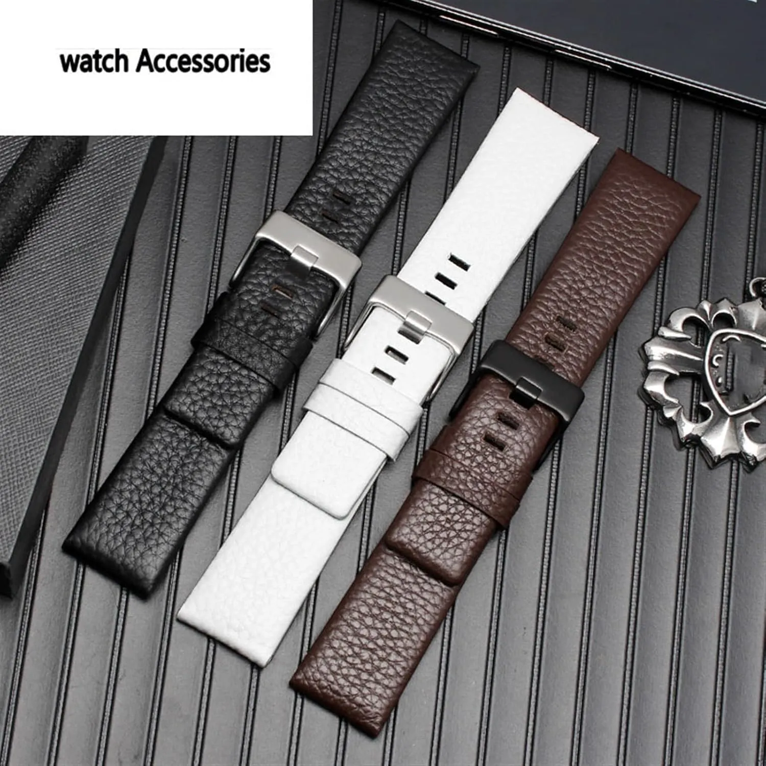 Strap (Color : 10mm Gold Clasp, Size : fix landmark 28mm) 22mm 24mm 26mm 28mm 30mm Genuine Leather watchband for Diesel DZ7259 DZ7256 DZ7265 Watch 