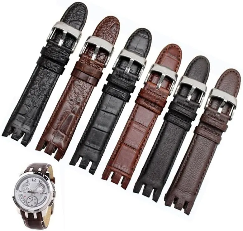 Strap (Color : Bamboo Brown, Size usher : 21mm) Genuine Leather Watch Bracelet for Swatch YRS403 412 402G Watch Band 21mm watchband Men Curved end Watches 