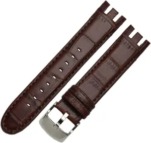 Strap (Color : Bamboo Brown, Size usher : 21mm) Genuine Leather Watch Bracelet for Swatch YRS403 412 402G Watch Band 21mm watchband Men Curved end Watches 