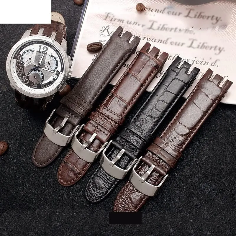 Strap (Color : Bamboo Brown, Size usher : 21mm) Genuine Leather Watch Bracelet for Swatch YRS403 412 402G Watch Band 21mm watchband Men Curved end Watches 