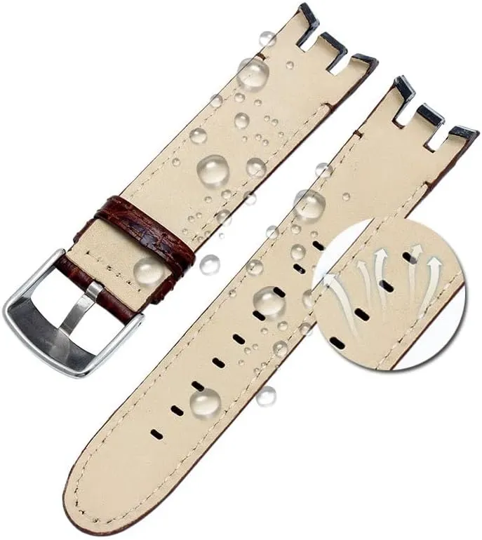 Strap (Color : Bamboo Brown, Size usher : 21mm) Genuine Leather Watch Bracelet for Swatch YRS403 412 402G Watch Band 21mm watchband Men Curved end Watches 