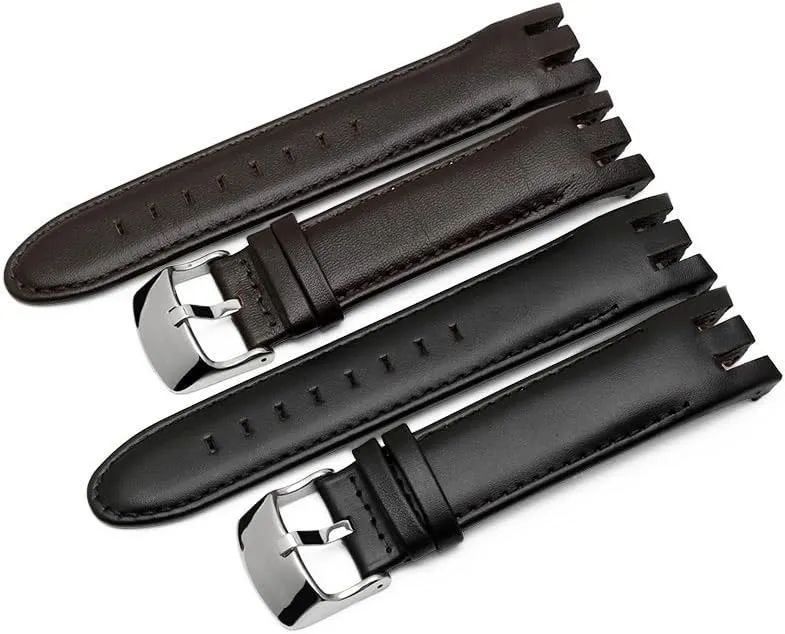 Strap (Color : Bamboo Brown, Size usher : 21mm) Genuine Leather Watch Bracelet for Swatch YRS403 412 402G Watch Band 21mm watchband Men Curved end Watches 