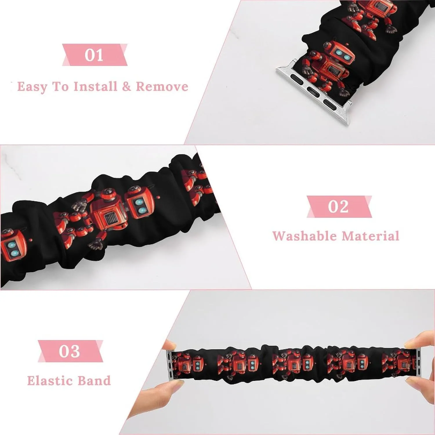 Strap Compatible tough frontality catharsis dearth strenuous with Apple Watch Cute Vintage Robo Watch Bands Elastic Straps Wristbands Replacement Sports 