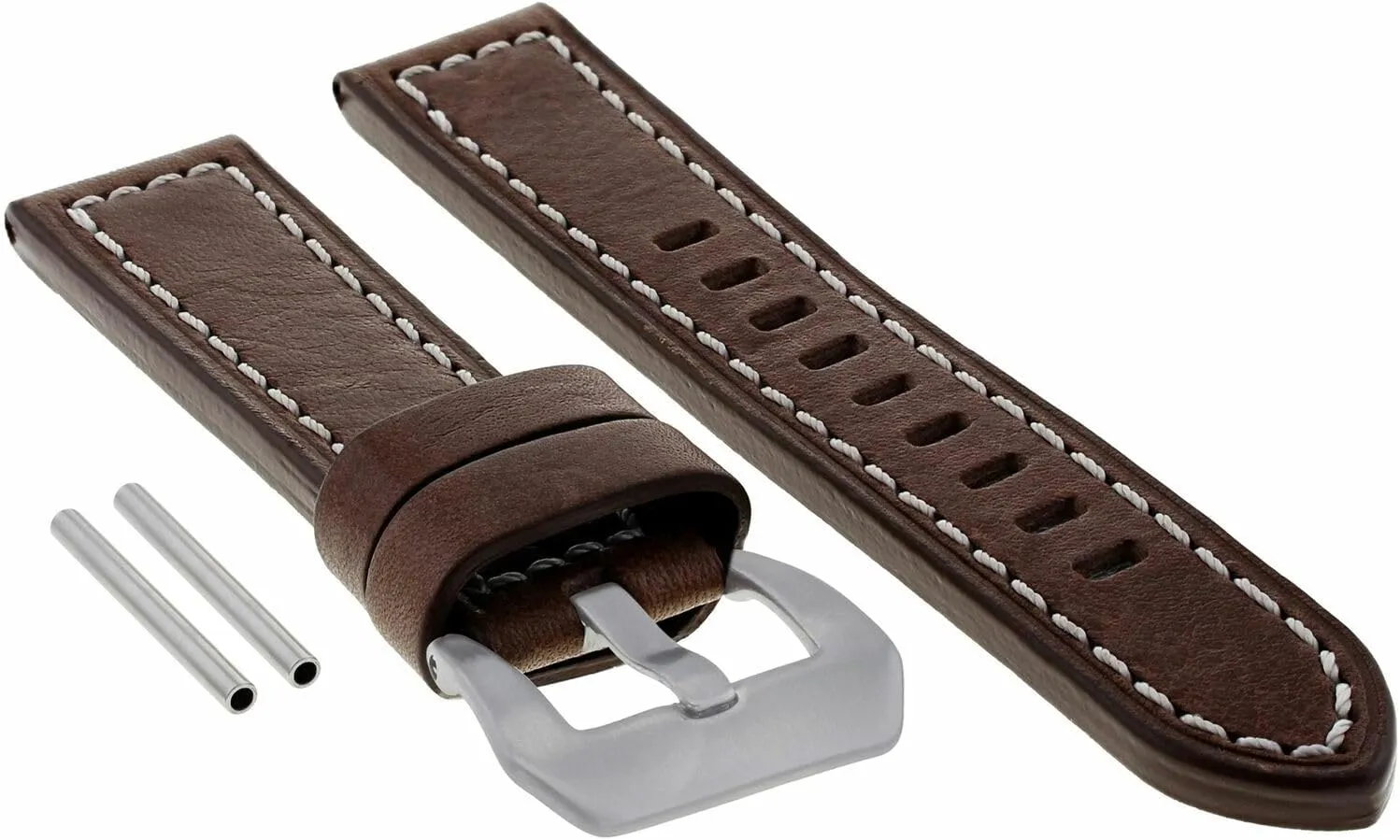 Strap Compatible With Panerai Marina Radiomir fortunate detract reform establish GMT Dark Brown With White Stitching Ewatchparts 24mm Pam Leather Watch Band 