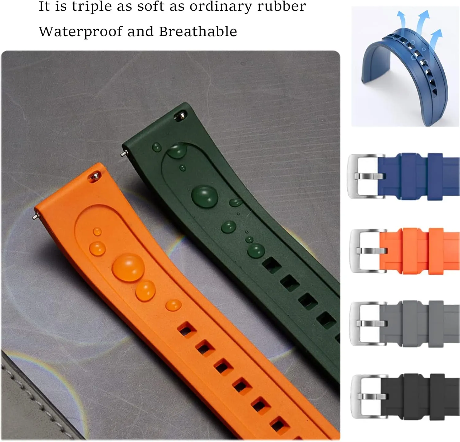 Strap for Men Women Watch Band Quick Release Fluororubber transmission 19mm 20mm 21mm 22mm Soft Durable Universal FKM Rubber Replacement Band 