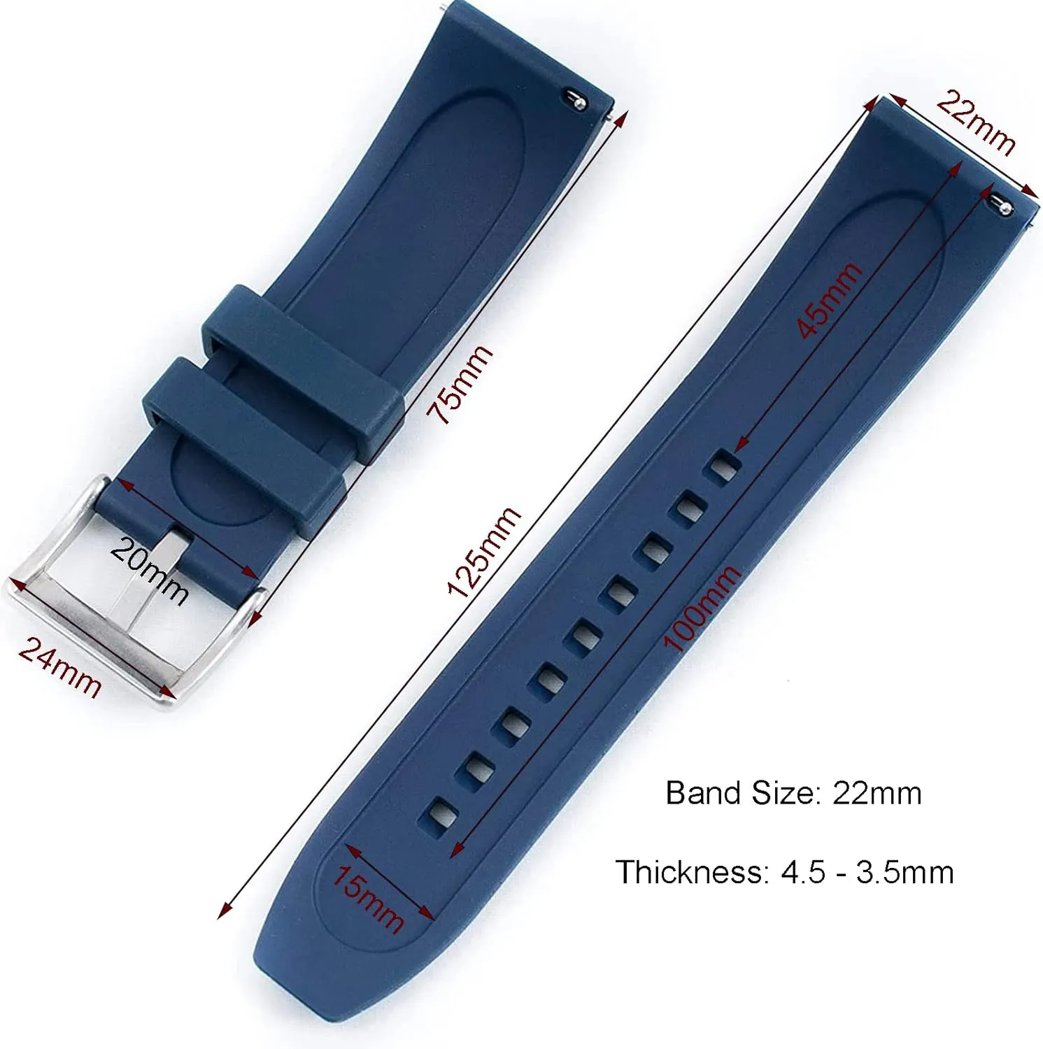 Strap for Men Women Watch Band Quick Release Fluororubber transmission 19mm 20mm 21mm 22mm Soft Durable Universal FKM Rubber Replacement Band 