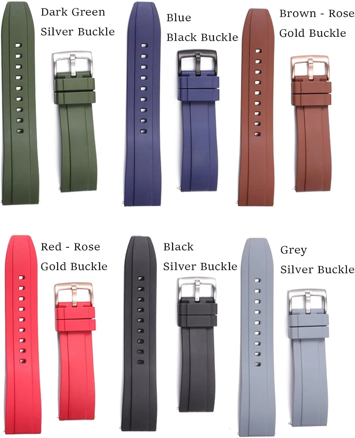 Strap for Men Women Watch Band Quick Release Fluororubber transmission 19mm 20mm 21mm 22mm Soft Durable Universal FKM Rubber Replacement Band 