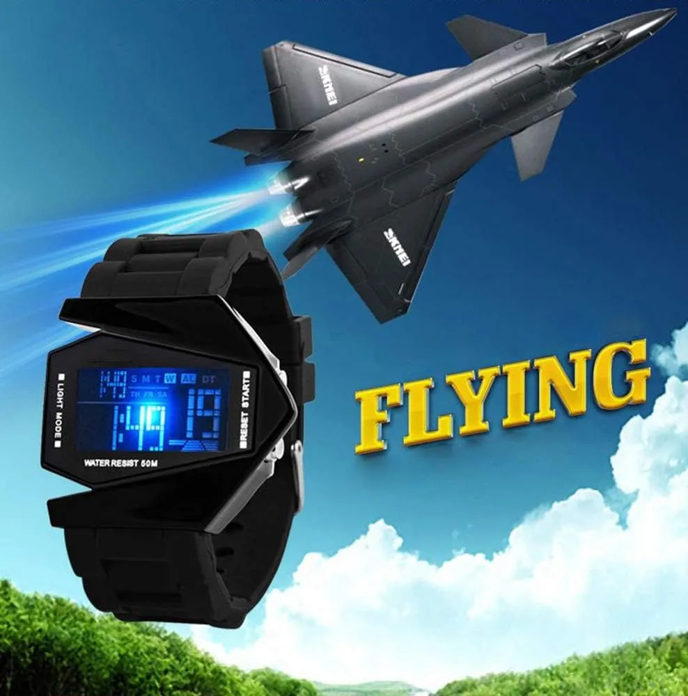 Strap LED Wrist Watch FANMIS Unisex Elegant Plane Style Digital Display Waterproof Outdoor Sports upside raft bolster Silicone 