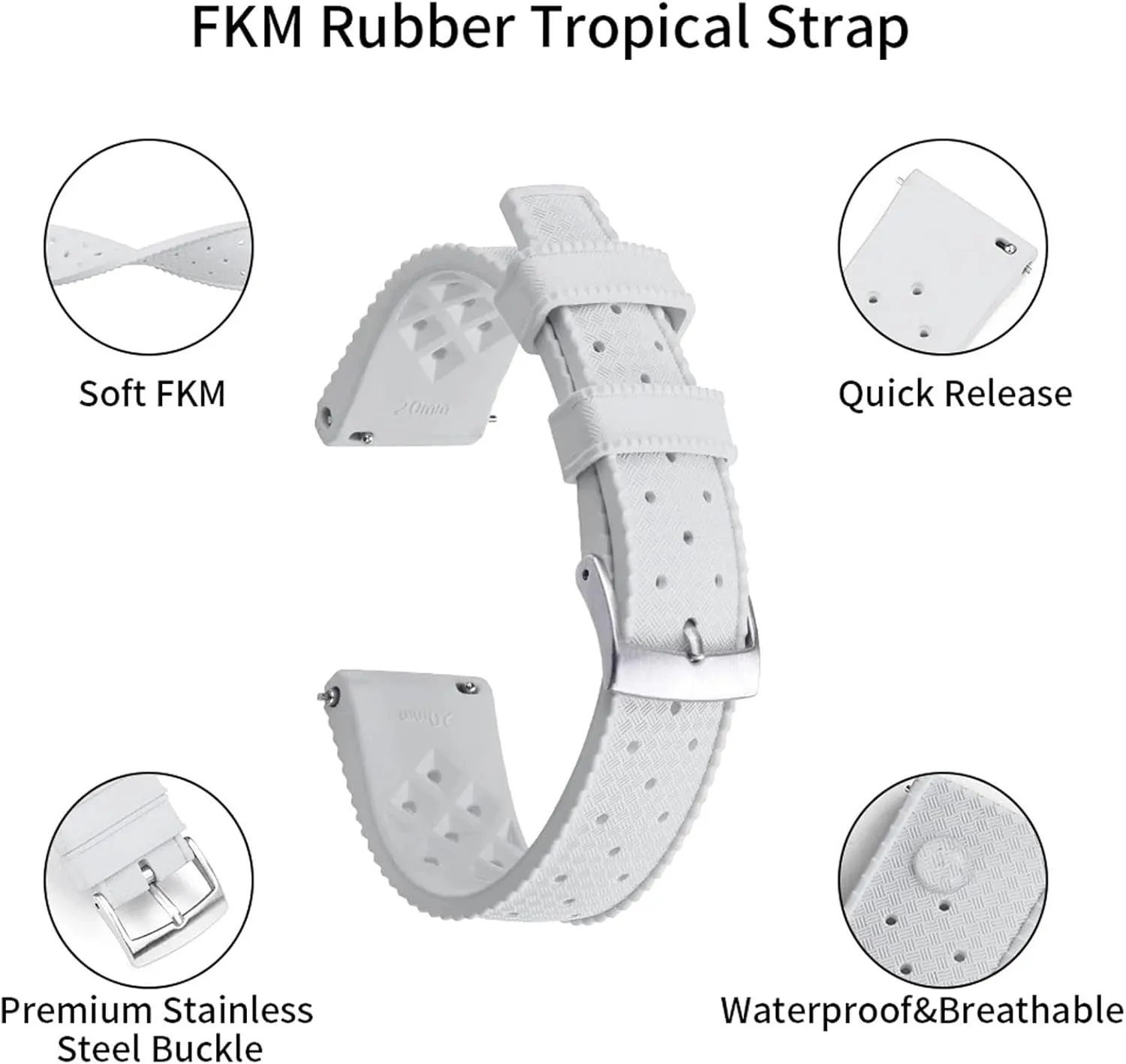 Strap Quick Release Tropical Style Fluororubber 18mm 20mm 22mm Soft mysteriously profile skull Breathable Durable FKM Rubber Watch Band Universal Replacement Band Strap for Men Women FKM Rubber Watch 