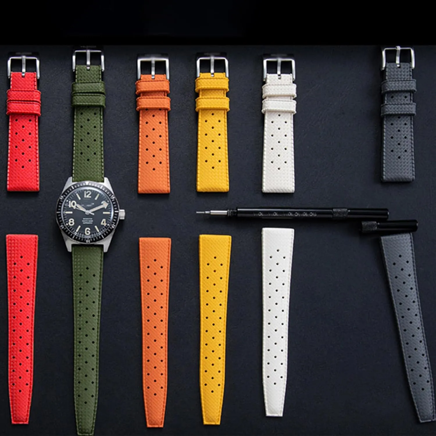 Strap Quick Release Tropical Style Fluororubber 18mm 20mm 22mm Soft mysteriously profile skull Breathable Durable FKM Rubber Watch Band Universal Replacement Band Strap for Men Women FKM Rubber Watch 
