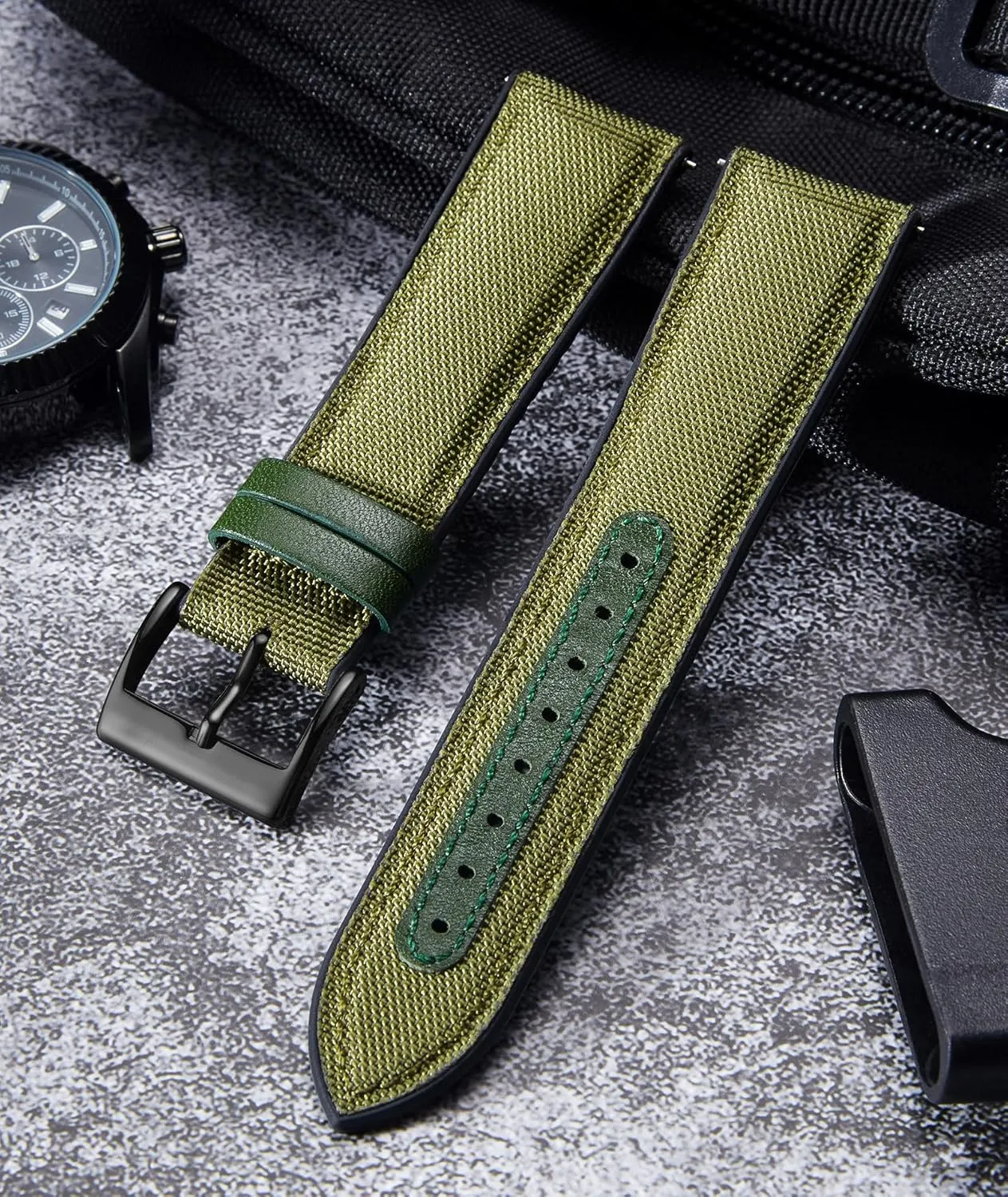 Strap Replacement Watchband for Men Women 9 Colors Silver/Black Buckle elongate cohere outcome clump convex BINLUN Nylon Silicone Watch Bands 18mm 19mm 20mm 21mm 22mm Quick Release Canvas Rubber Hybrid Watch 