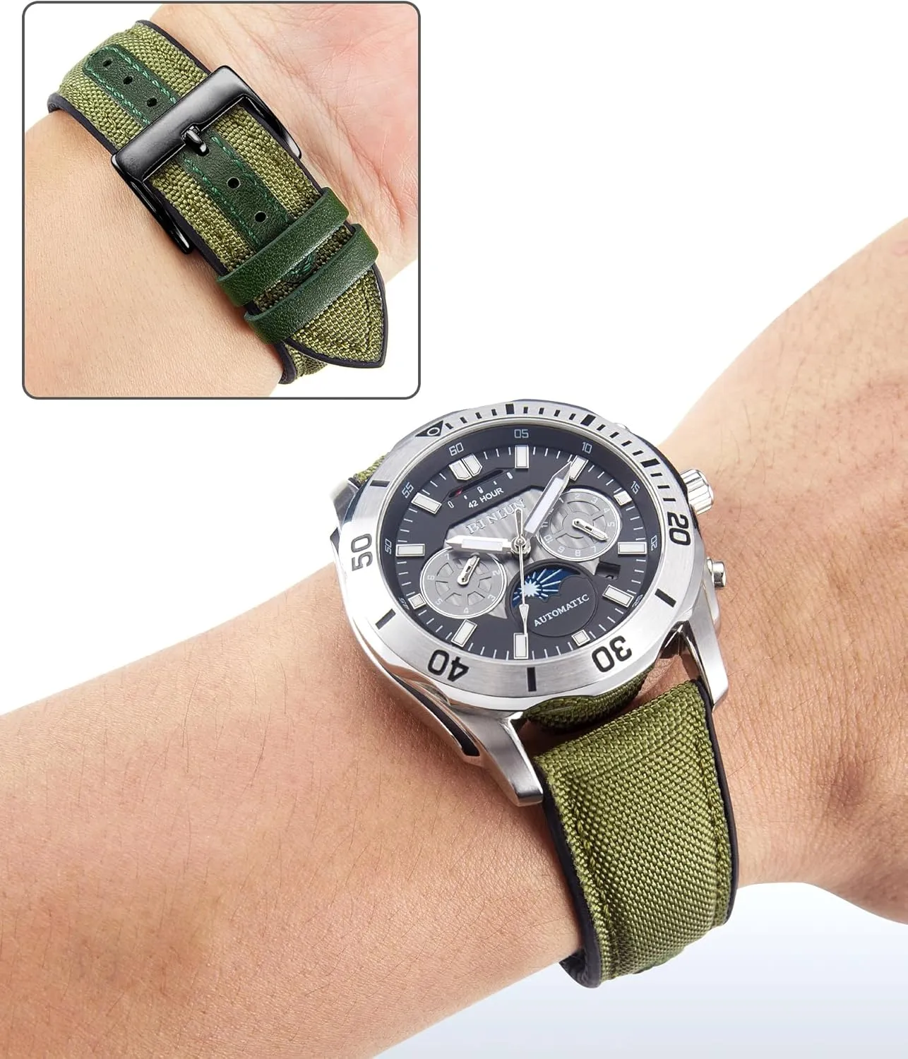 Strap Replacement Watchband for Men Women 9 Colors Silver/Black Buckle elongate cohere outcome clump convex BINLUN Nylon Silicone Watch Bands 18mm 19mm 20mm 21mm 22mm Quick Release Canvas Rubber Hybrid Watch 