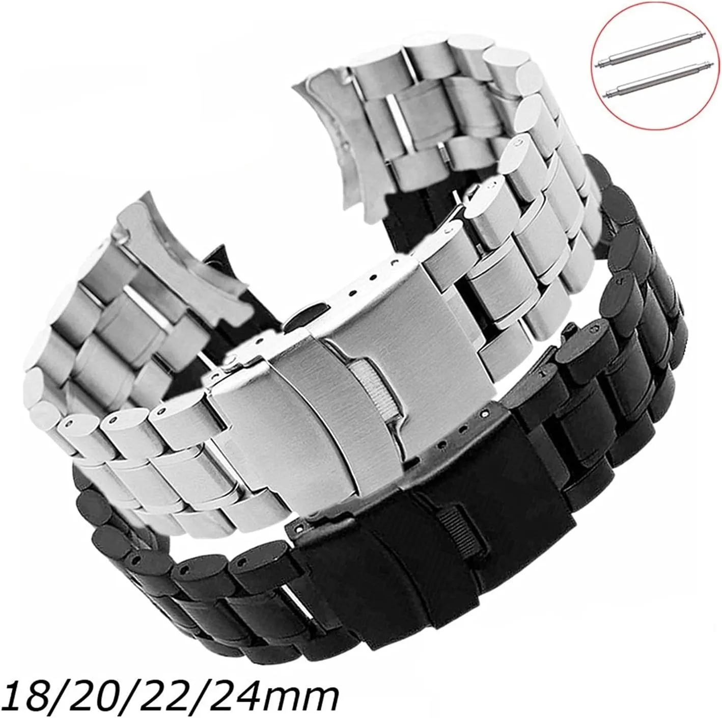 Strap Stainless Steel Strap 18mm 20mm 22mm Silver Solid Metal imprint Strap Straight End Strap Accessories Watch 