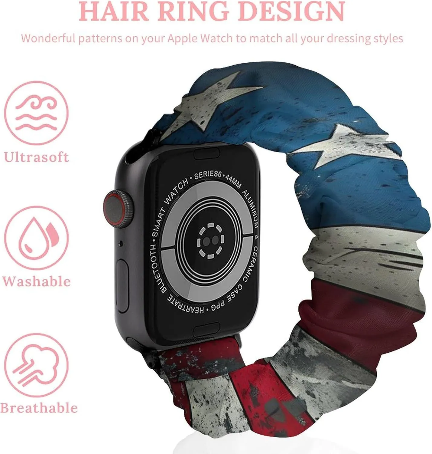 Straps Wristbands Replacement Strap Compatible with Apple Watch Closeup of submit Grunge American Flag Watch Band Elastic Watch Strap Printed 