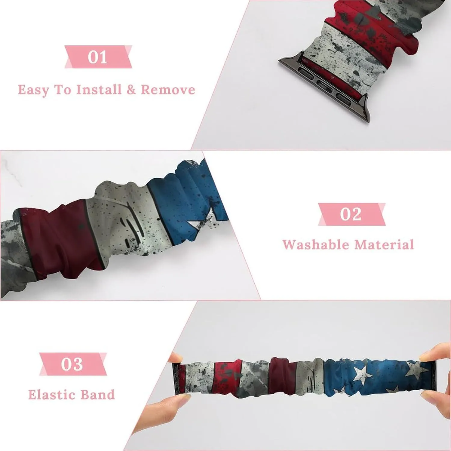 Straps Wristbands Replacement Strap Compatible with Apple Watch Closeup of submit Grunge American Flag Watch Band Elastic Watch Strap Printed 