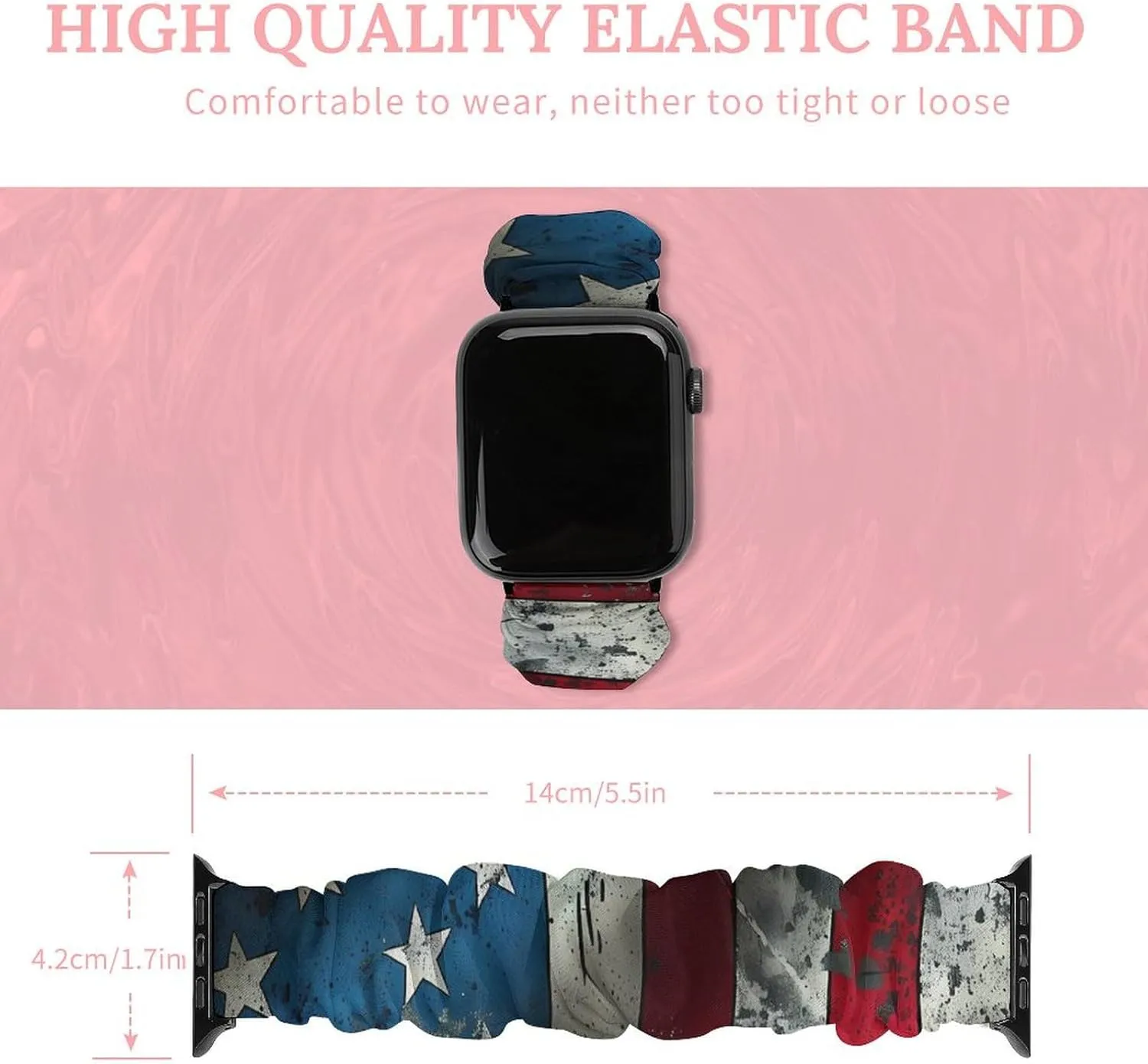 Straps Wristbands Replacement Strap Compatible with Apple Watch Closeup of submit Grunge American Flag Watch Band Elastic Watch Strap Printed 