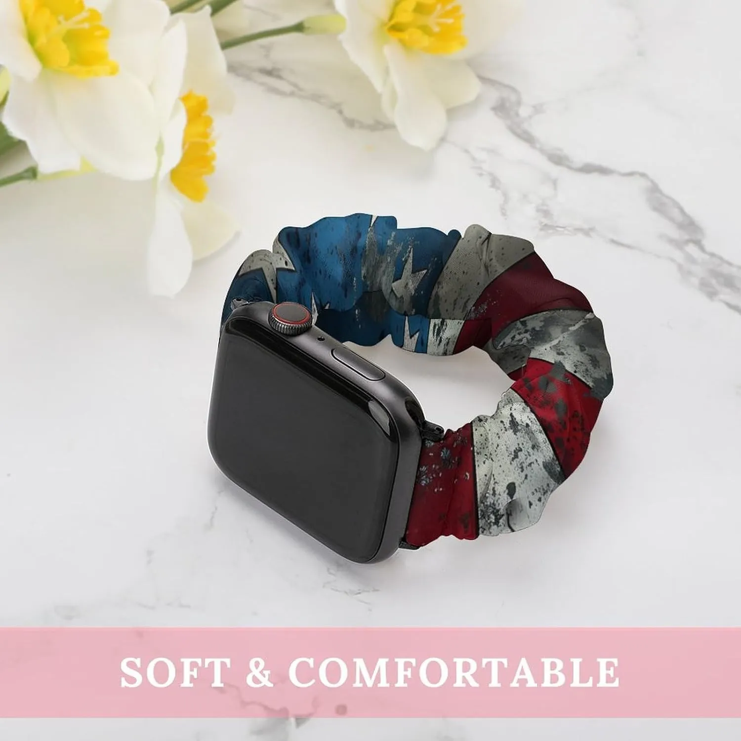 Straps Wristbands Replacement Strap Compatible with Apple Watch Closeup of submit Grunge American Flag Watch Band Elastic Watch Strap Printed 