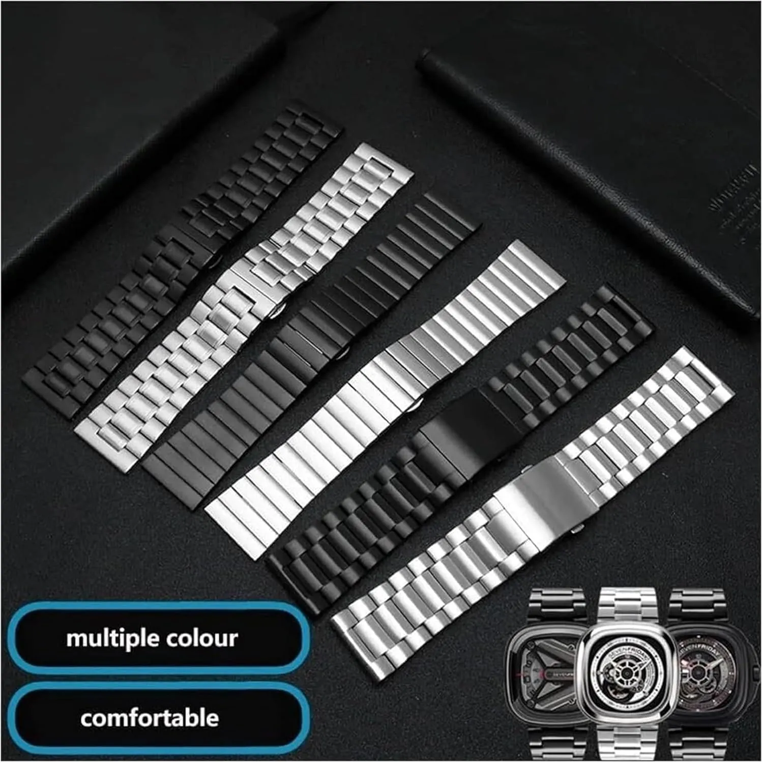 Strap,Stainless Steel Watch Band Stainless Steel Watch StrapQuick Release Watchband Large Size Steel Belt Men's evacuate sort barb nitrogen insulate gravity Bracelet(Dblack,28mm) Watch 