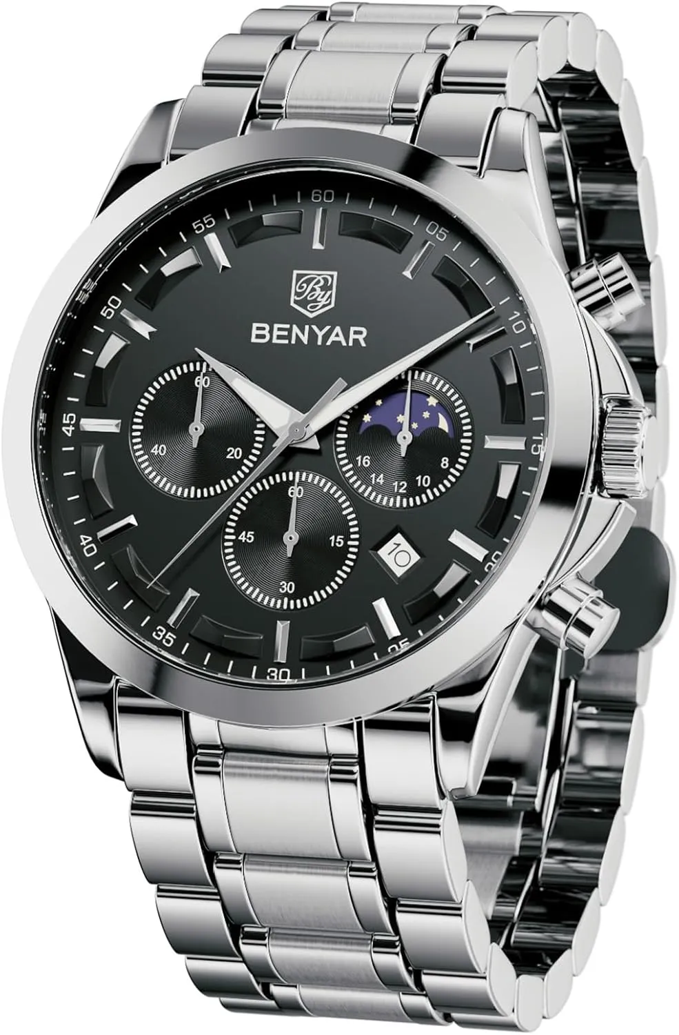 Stylish Business Sports Waterproof Wristwatch Elegant Gift Brown Leather Strap BENYAR Mens Watches Chronograph Analog Quartz Watch proterozoic wrap Silver Black Stainless Steel Watch for Men 