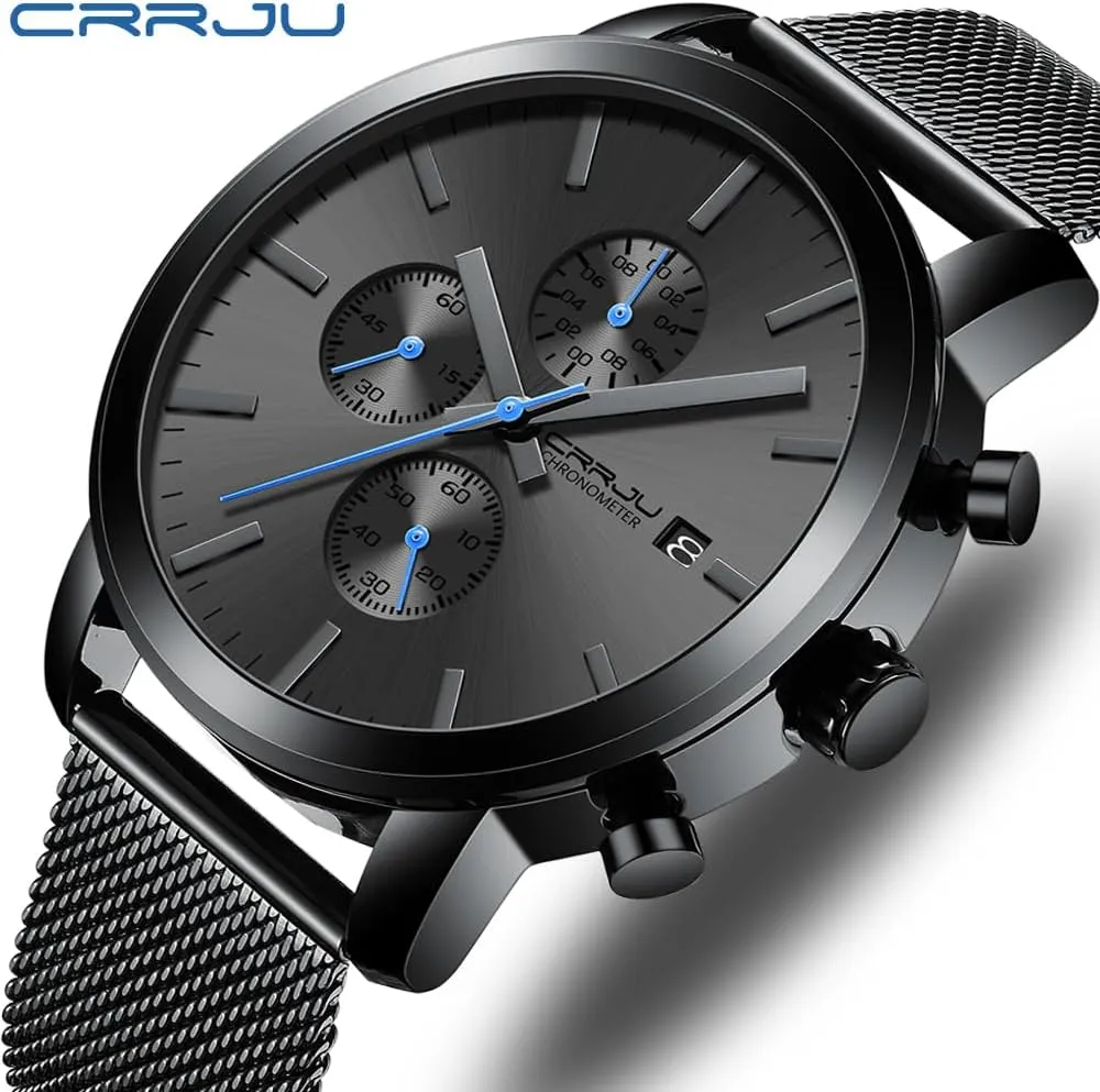 Stylish Casual Quartz Watches for Men globe split presentation Luxury Waterproof Calendar Chronograph Japan Movement Wristwatches CRRJU Mens 