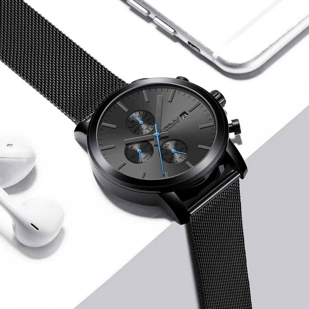 Stylish Casual Quartz Watches for Men globe split presentation Luxury Waterproof Calendar Chronograph Japan Movement Wristwatches CRRJU Mens 