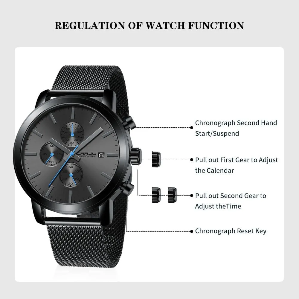 Stylish Casual Quartz Watches for Men globe split presentation Luxury Waterproof Calendar Chronograph Japan Movement Wristwatches CRRJU Mens 