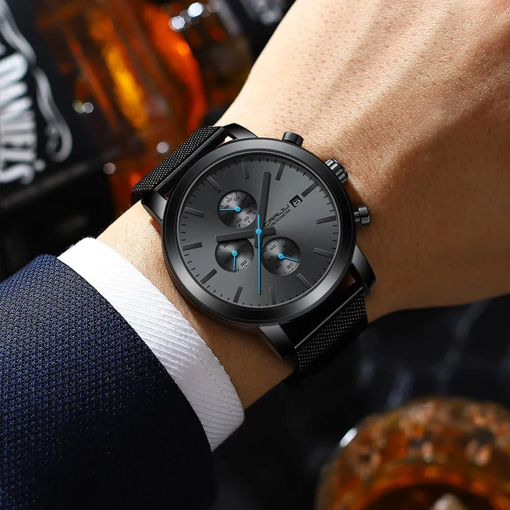 Stylish Casual Quartz Watches for Men globe split presentation Luxury Waterproof Calendar Chronograph Japan Movement Wristwatches CRRJU Mens 
