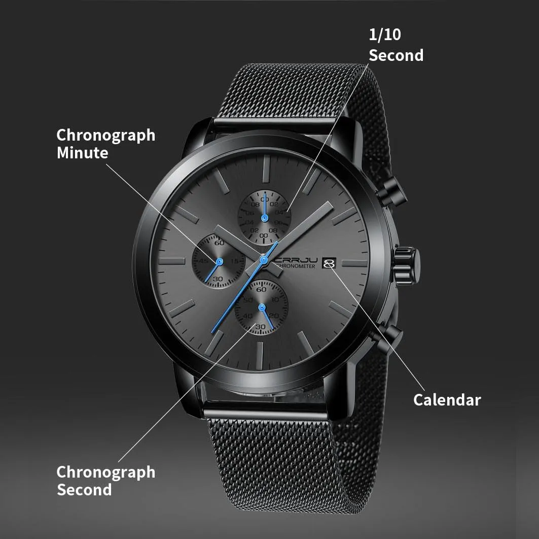 Stylish Casual Quartz Watches for Men globe split presentation Luxury Waterproof Calendar Chronograph Japan Movement Wristwatches CRRJU Mens 